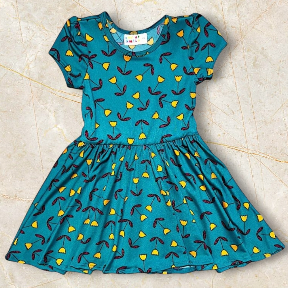 Dot Dot Smile Teal Tulips Cap Dress Girls Size 2T Toddler Floral